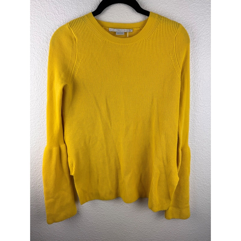 Stella McCartney Yellow Ribbed Bell Sleeve Knit Sweater Size 36 S Designer